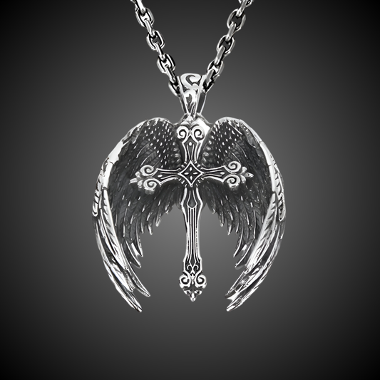 Vintage Silver Angel Wings Cross Necklace